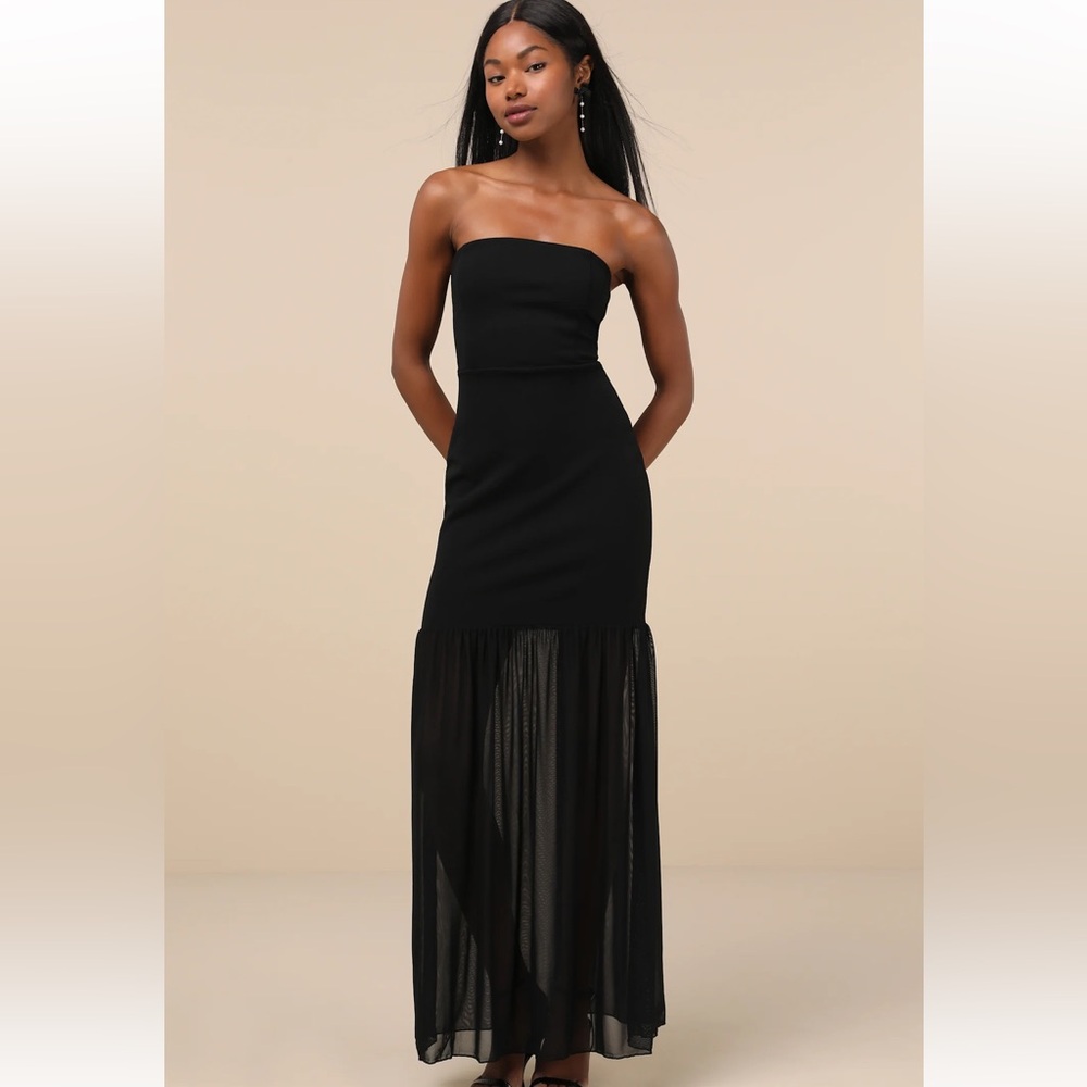 Lulus Black Strapless Mixed Maxi Dress -